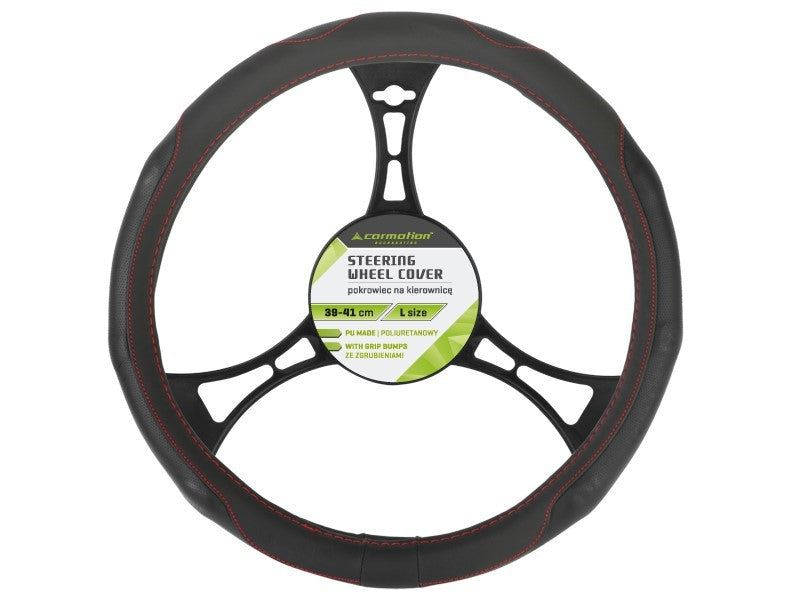 Kormányvédő PU 39 41 cm L perforált markolatok fekete  piros szálakkal – kép 2