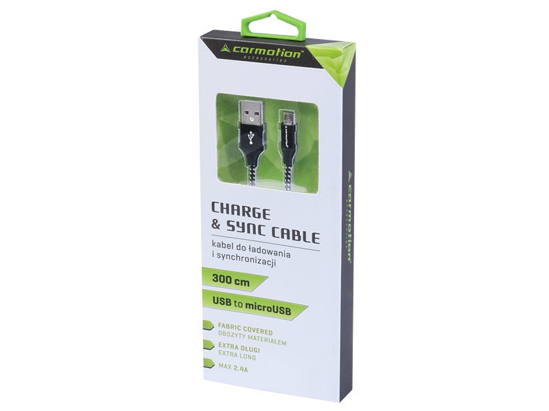 Töltő  és szinkronizáló kábel 300 cm fonott mikroszálas USB> micro USB – kép 2