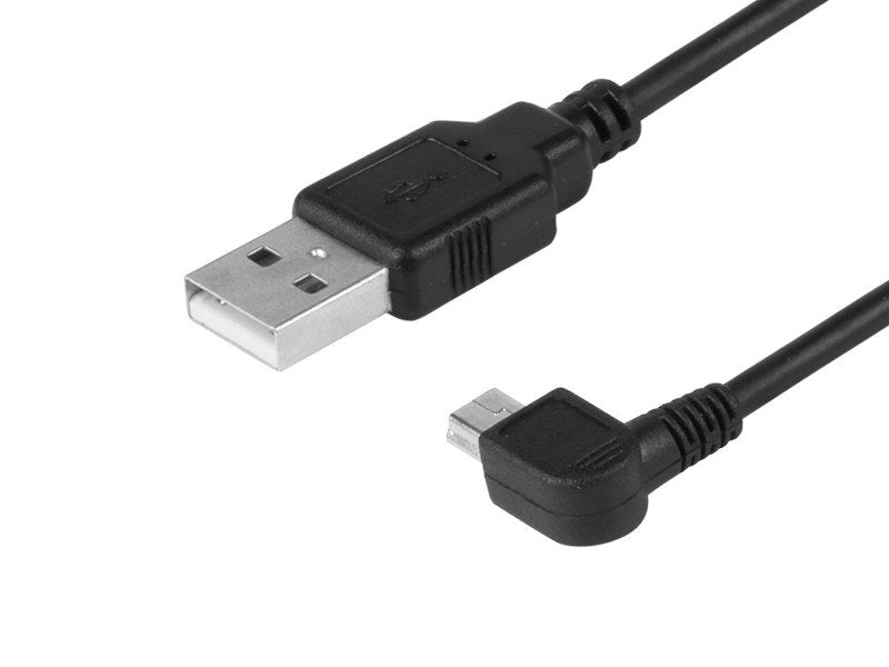 Töltő- és szinkronizáló kábel, 120 cm, műanyag, USB> mini USB (ferde, jobbra)