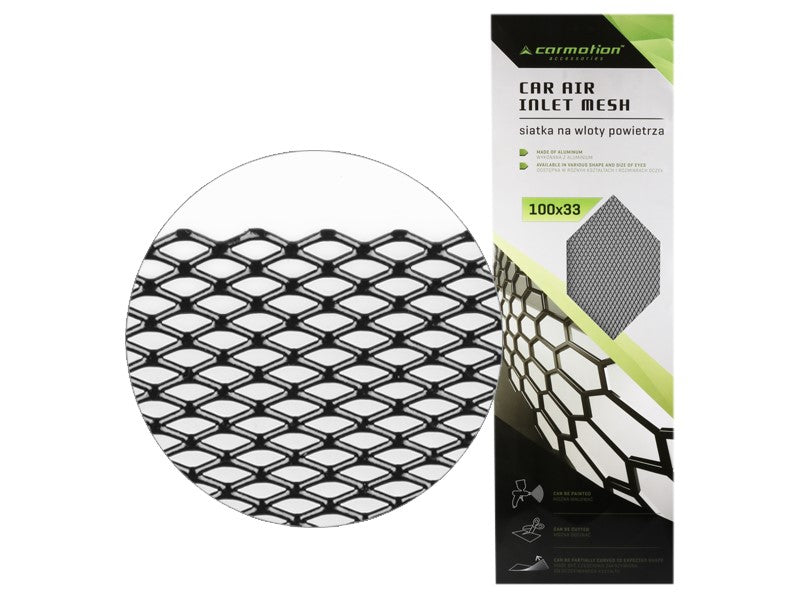 Alumínium autószellőző háló 7x12 mm, rombusz, lap 100x33 cm, fekete