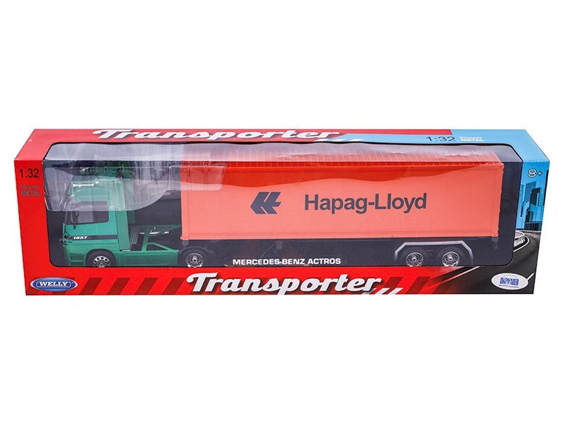 1:32 es modell Mercedes Benz Actros konténerrel zöld   narancssárga C12281MBAZP – kép 4