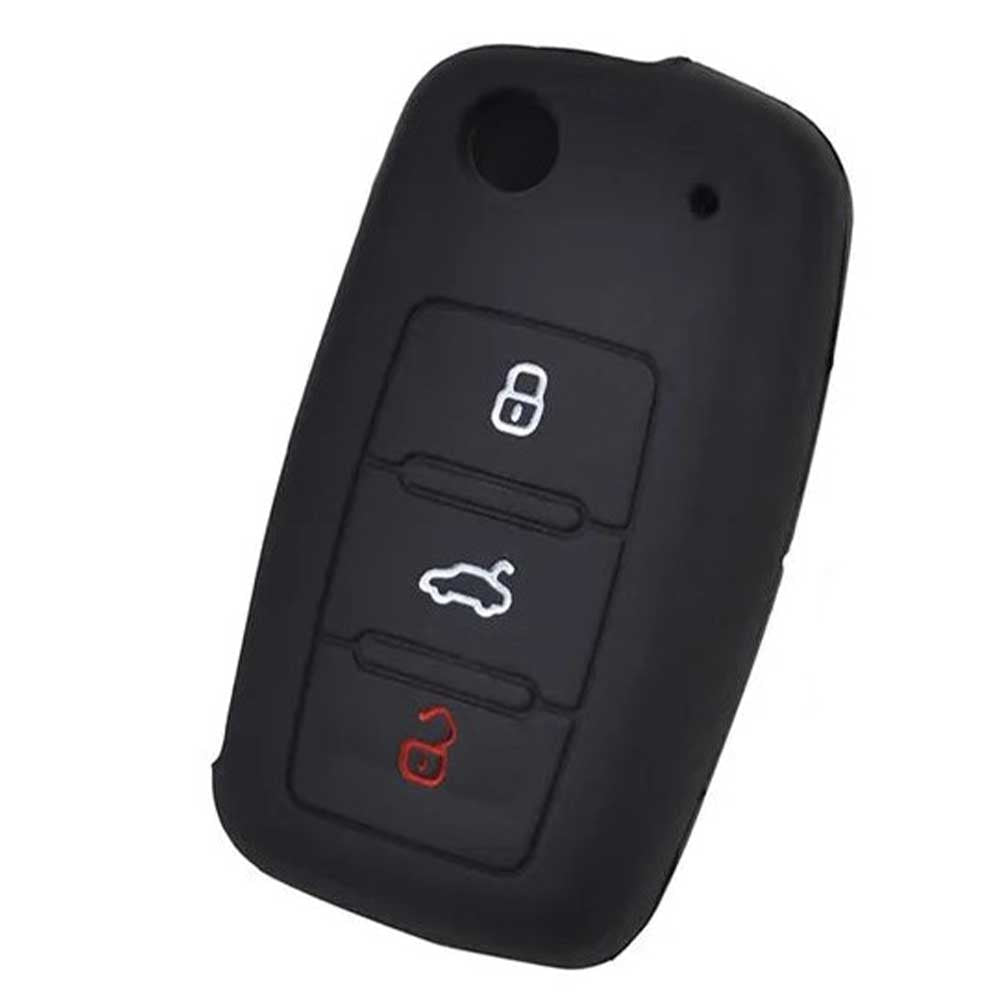 Fekete színű, 3 gombos Skoda bicskakulcs szilikon tok.