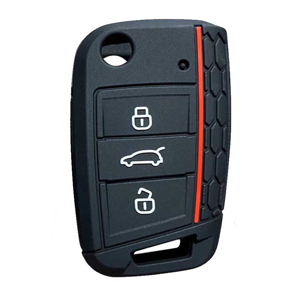 Fekete színű, 3 gombos Skoda bicskakulcs szilikon tok.