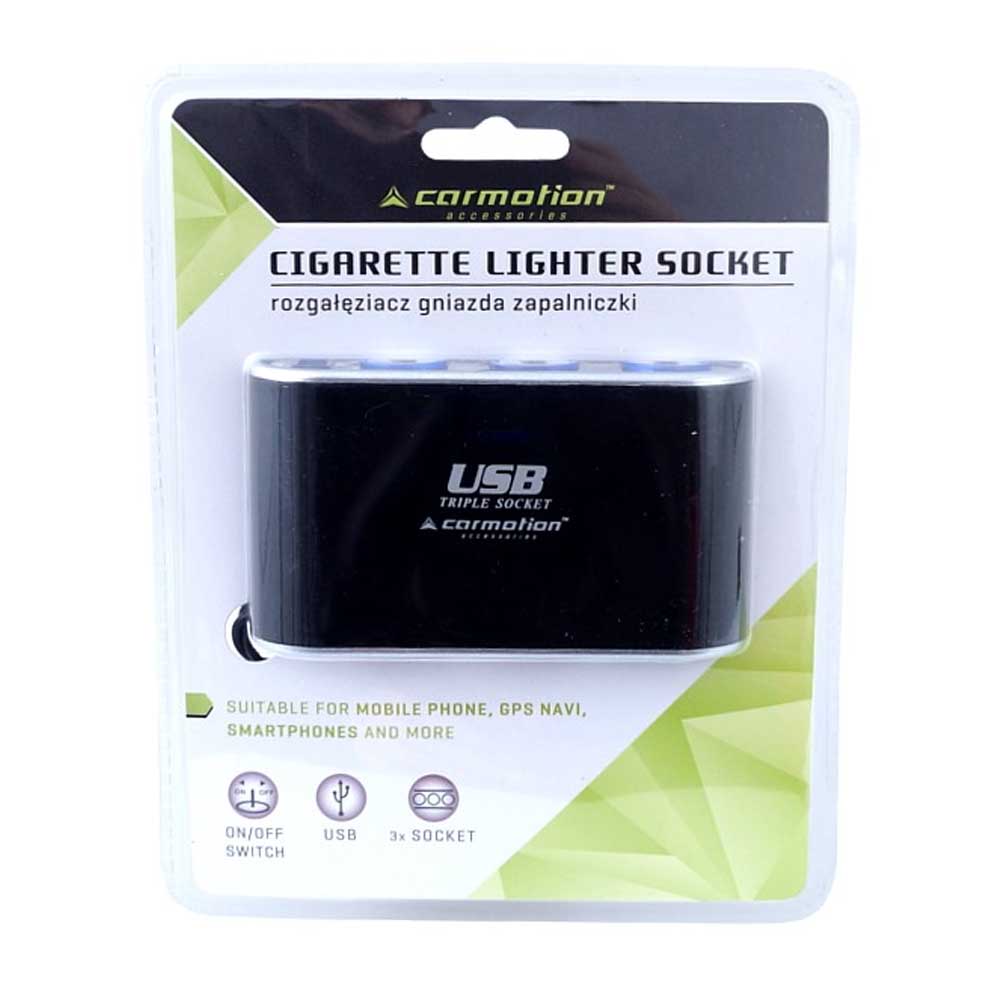 Háromágú szivargyújtó elosztó kapcsolókkal és USB porttal (12–24V)
