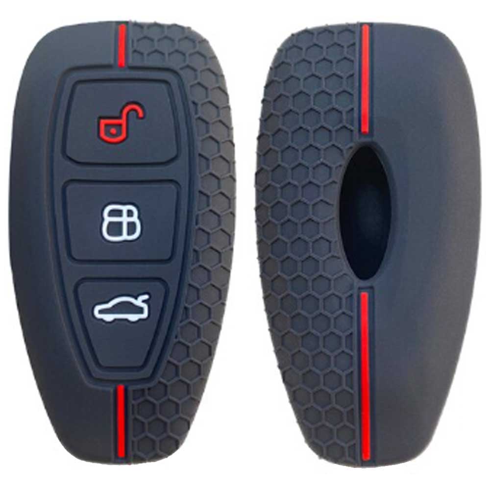 Ford 3 gombos szilikon tok fekete színben, piros díszcsíkkal.
