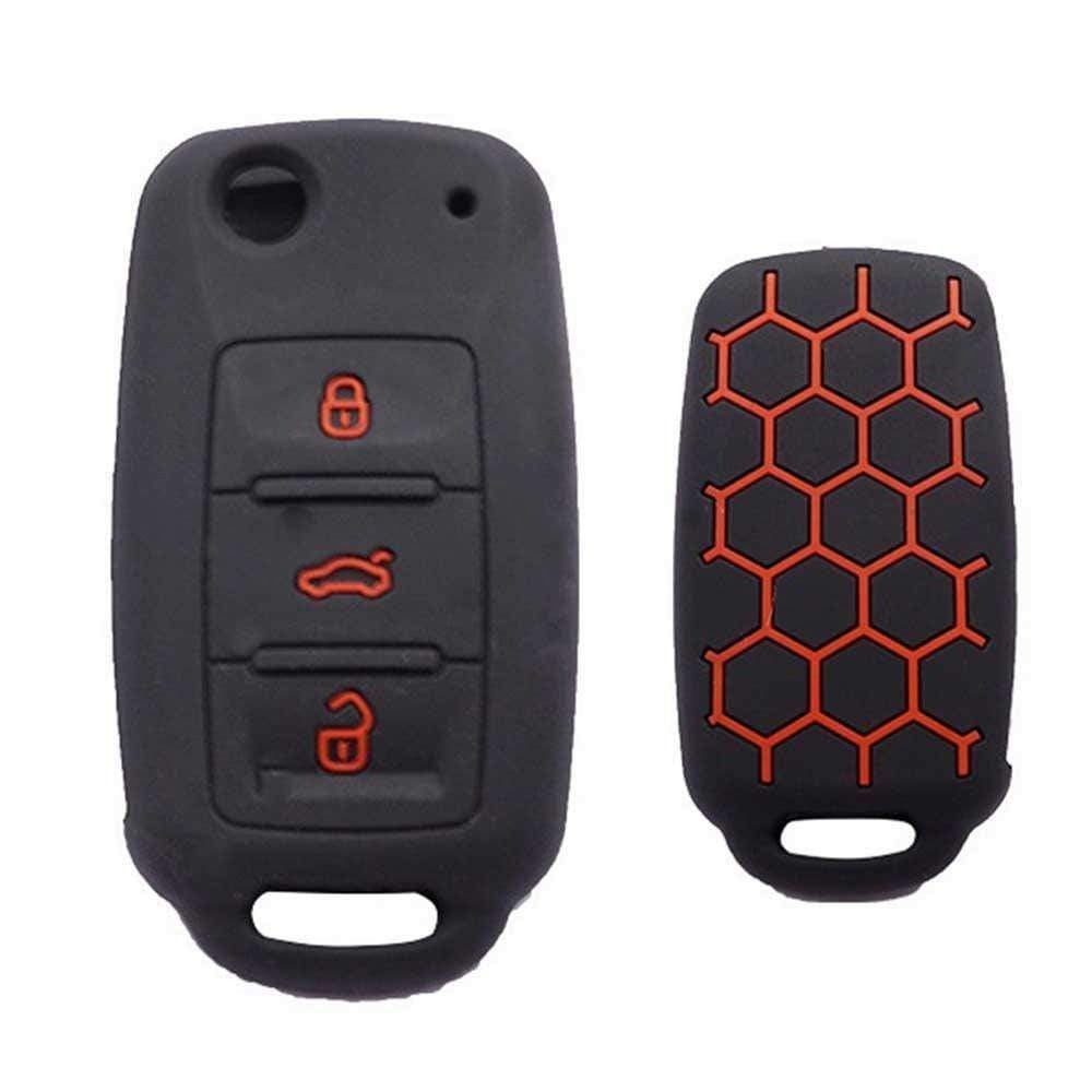 Fekete-piros színű, 3 gombos Skoda kulcs szilikon tok.